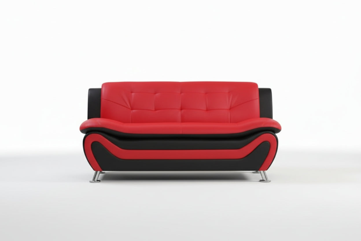 BOL "AUCKLAND" Sofa,  Red+ Black, Faux Leather, Chrome Legs