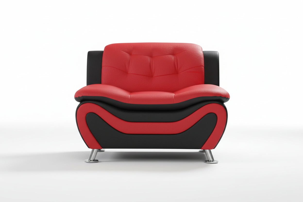 BOL "AUCKLAND" Armchair,  Red+ Black, Faux Leather, Chrome Legs
