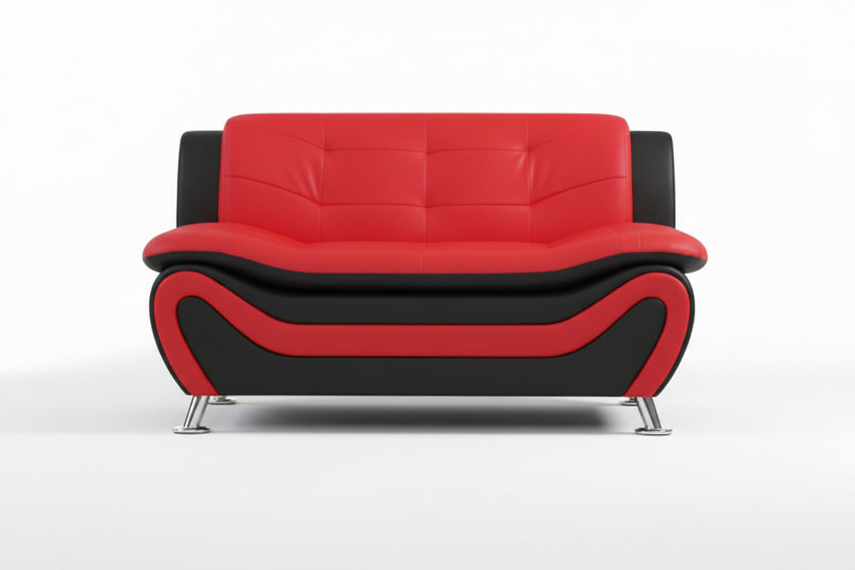 BOL "AUCKLAND" Loveseat,  Red+ Black, Faux Leather, Chrome Legs
