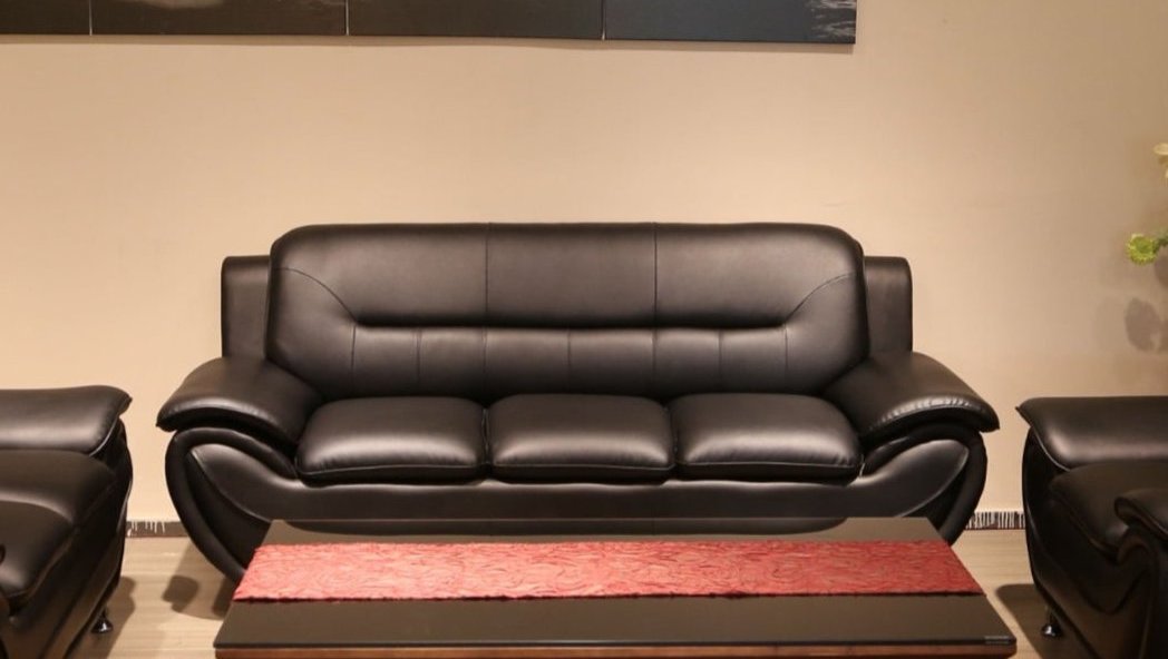 "FELIX Black" Sofa, Love Seat or Chair, Faux Leather, Chrome Legs