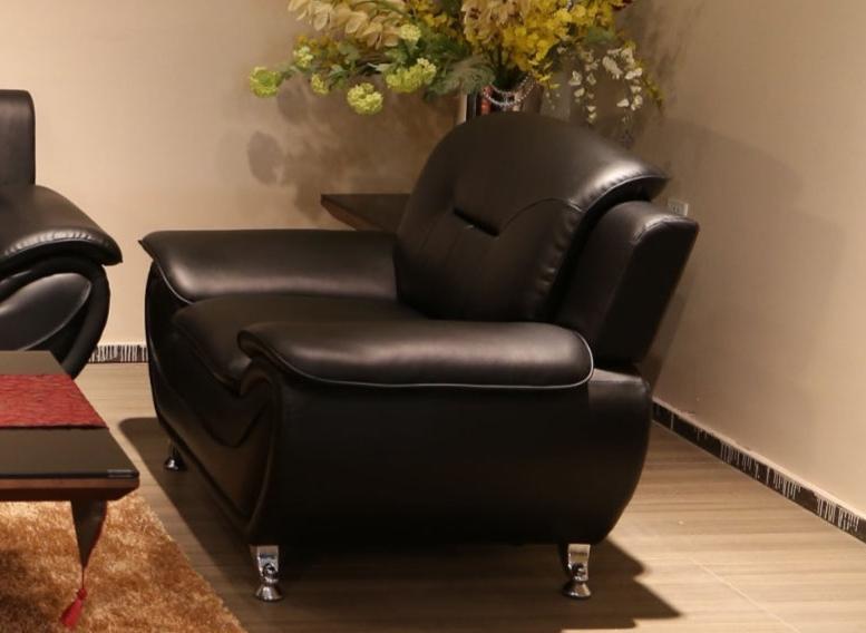 "FELIX Black" Sofa, Love Seat or Chair, Faux Leather, Chrome Legs