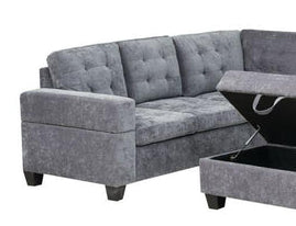 "EMERSON" Sectional Sofa, 106" Wide, Grey Fabric, Storage Ottoman, Reversible