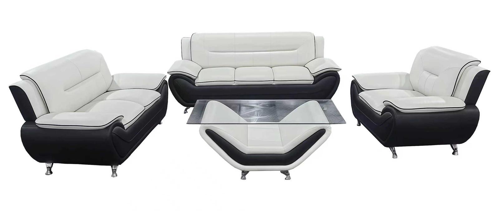 "FELIX" Black + White, Sofa, Love Seat or Chair, Black and White, Faux Leather, Chrome Legs