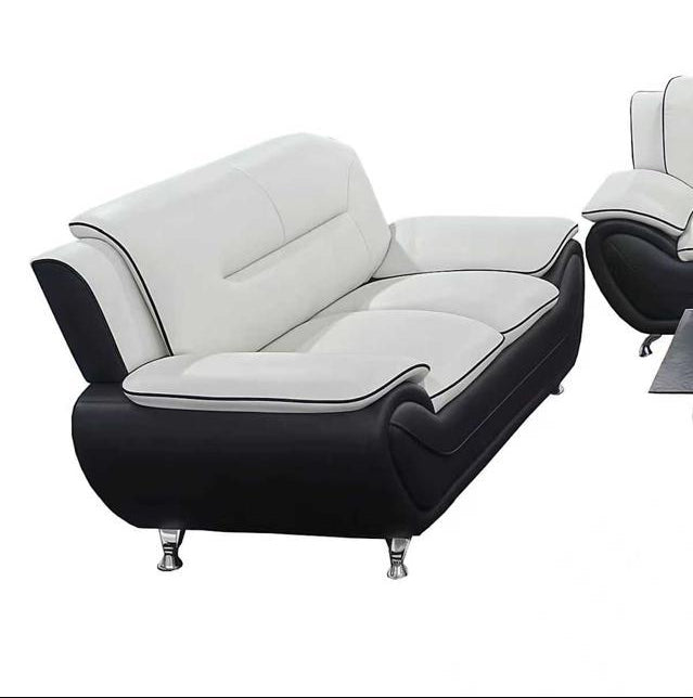 "FELIX" Black + White, Sofa, Love Seat or Chair, Black and White, Faux Leather, Chrome Legs