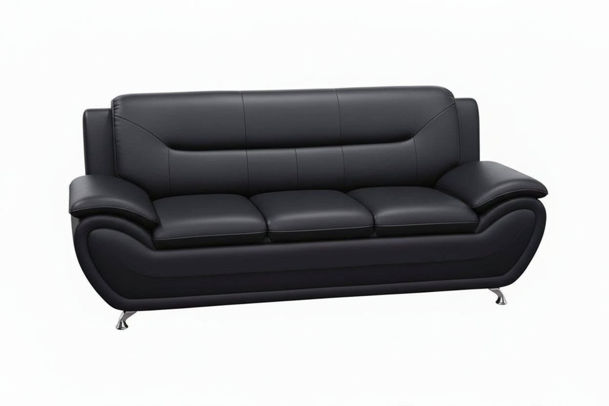 BOL "FELIX Black" Sofa, Faux Leather, Chrome Legs