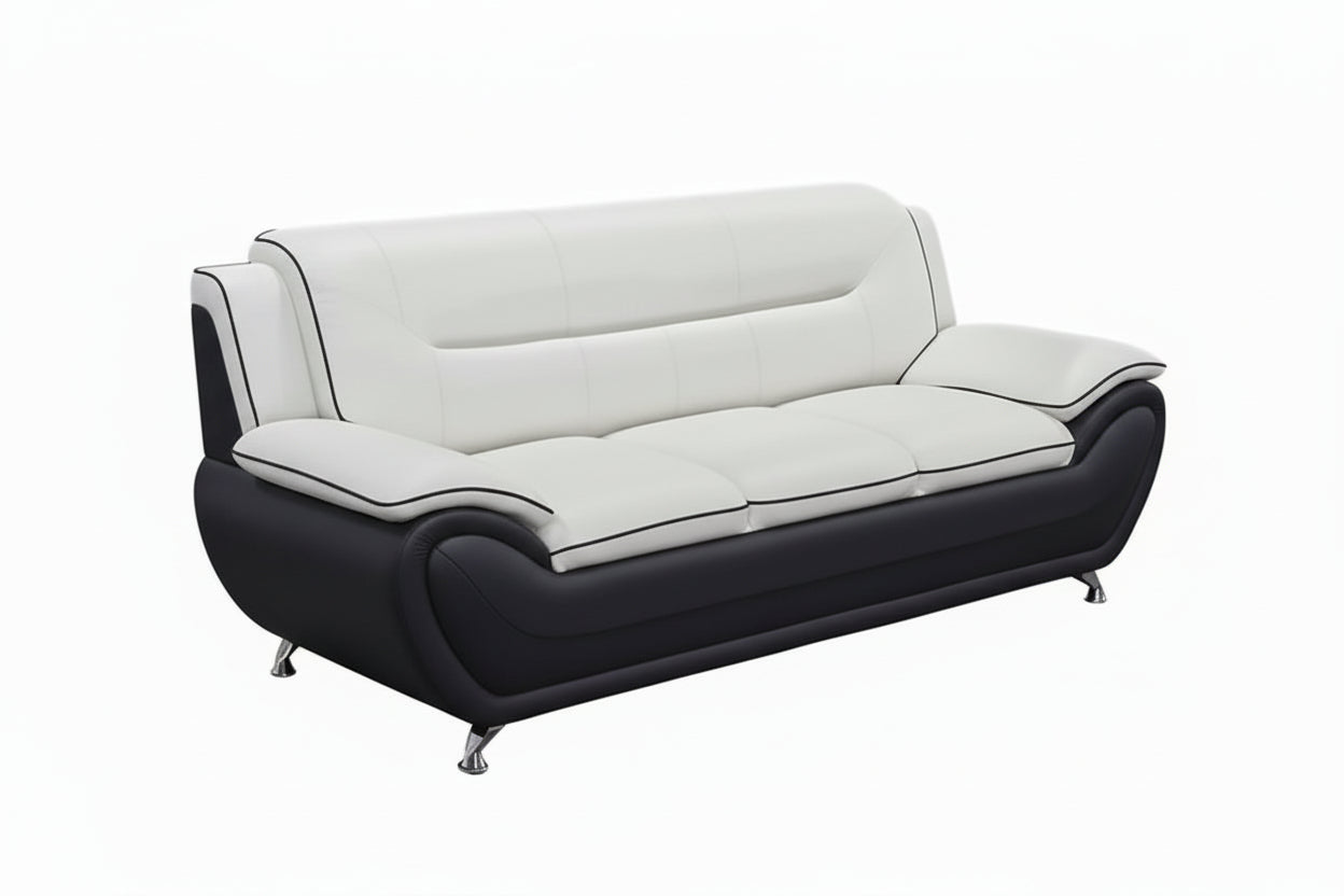 BOL "FELIX" Sofa, Black + White, Faux Leather, Chrome Legs