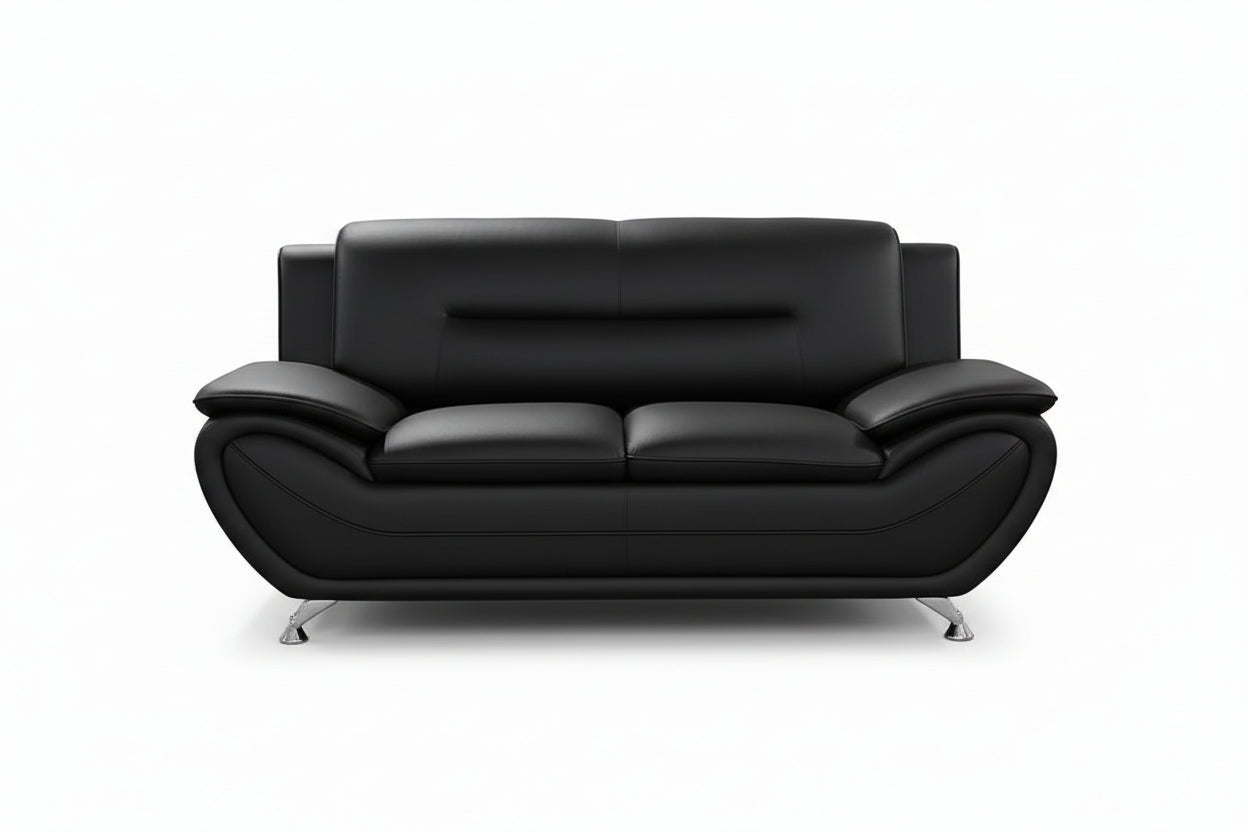 BOL "FELIX Black" Loveseat, Faux Leather, Chrome Legs