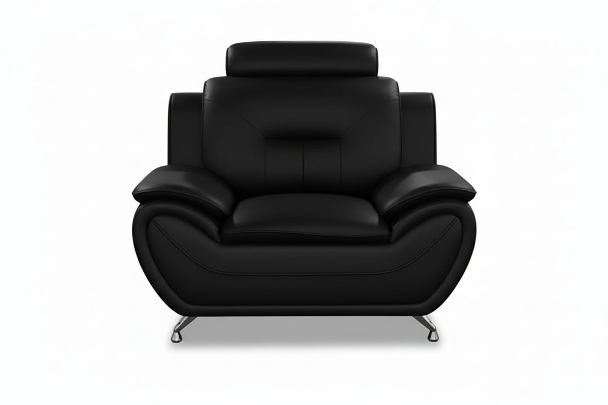 BOL "FELIX Black" Armchair, Faux Leather, Chrome Legs