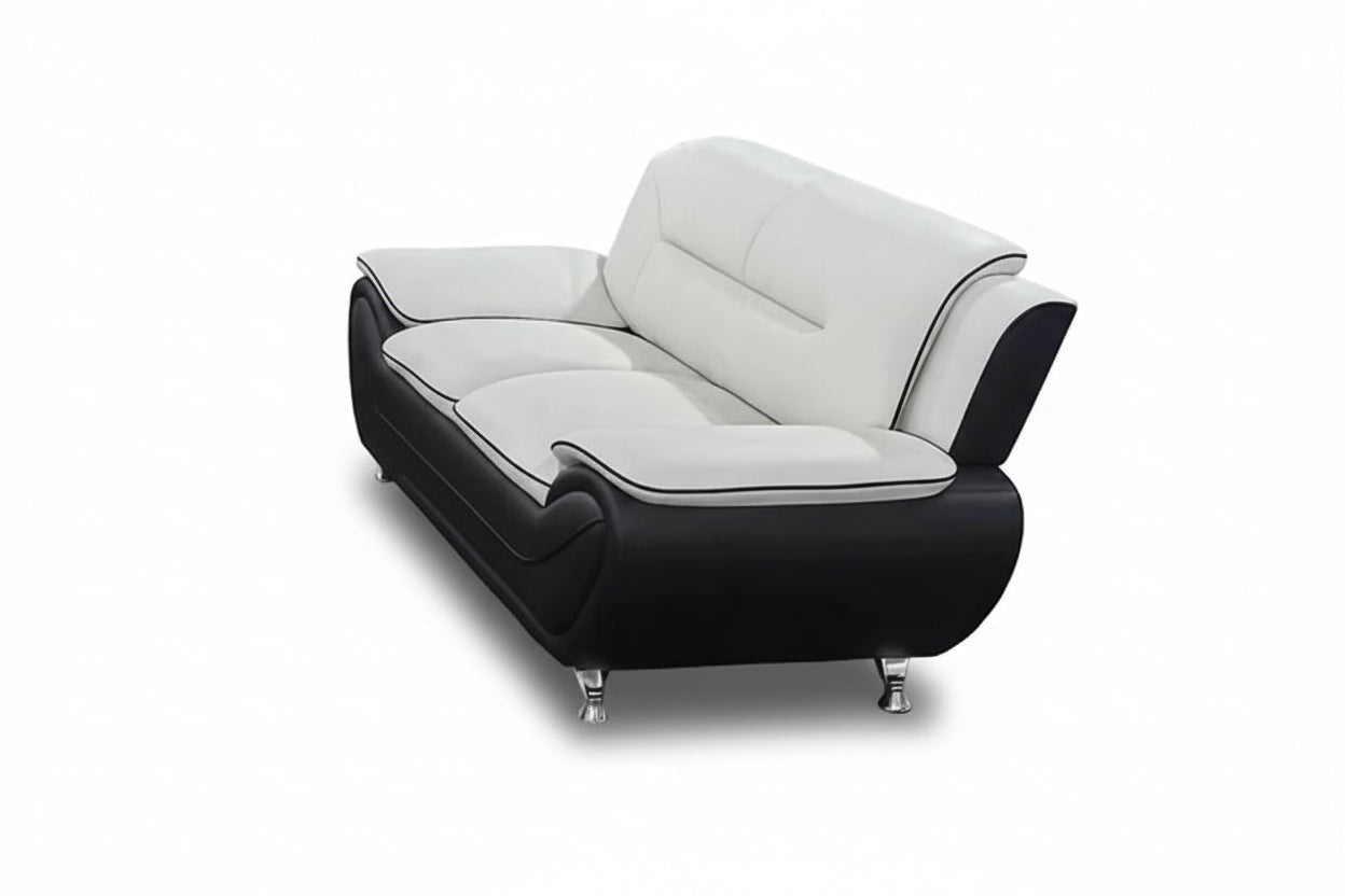 BOL "FELIX" Loveseat, Black and White, Faux Leather, Chrome Legs