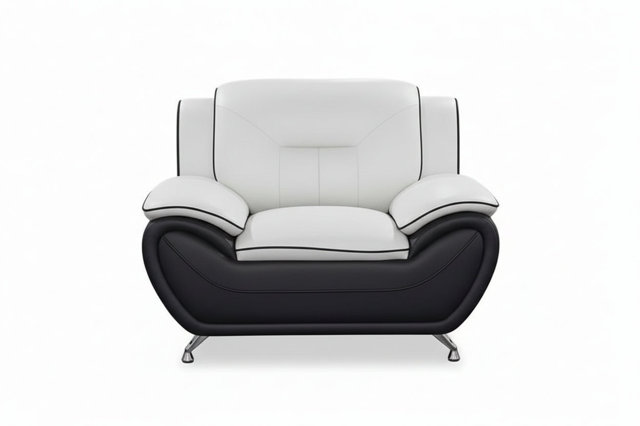 BOL "FELIX" Armchair, Black and White, Faux Leather, Chrome Legs