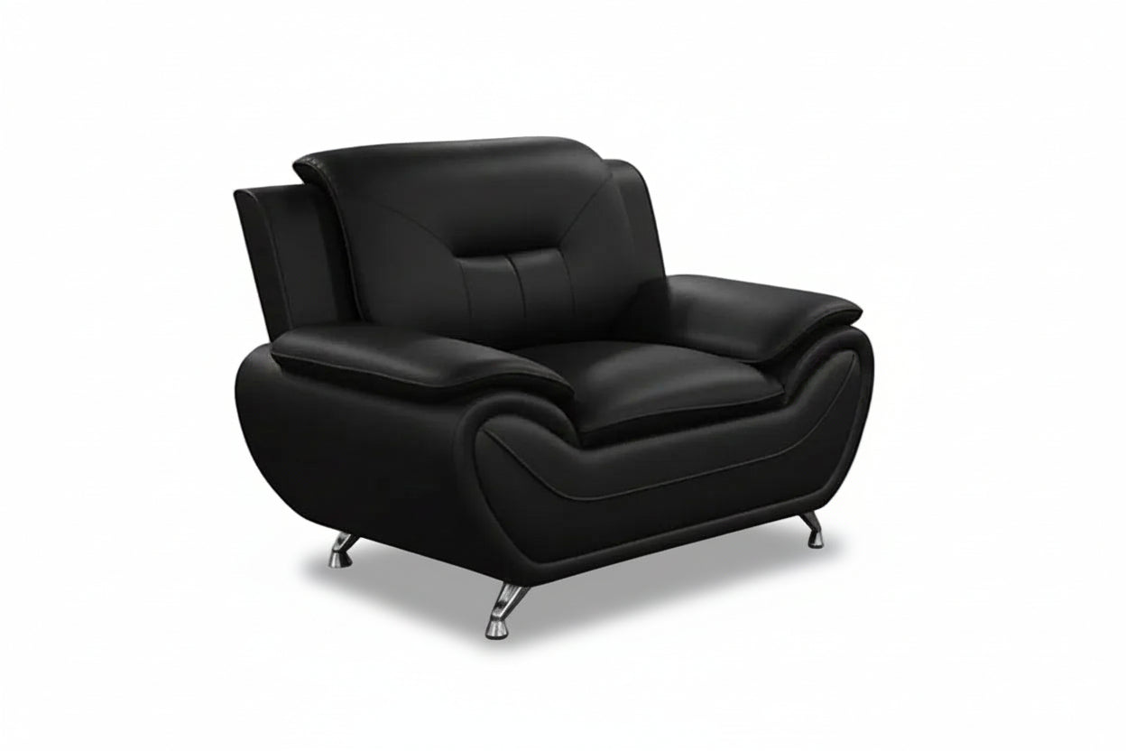 BOL "FELIX Black" Armchair, Faux Leather, Chrome Legs