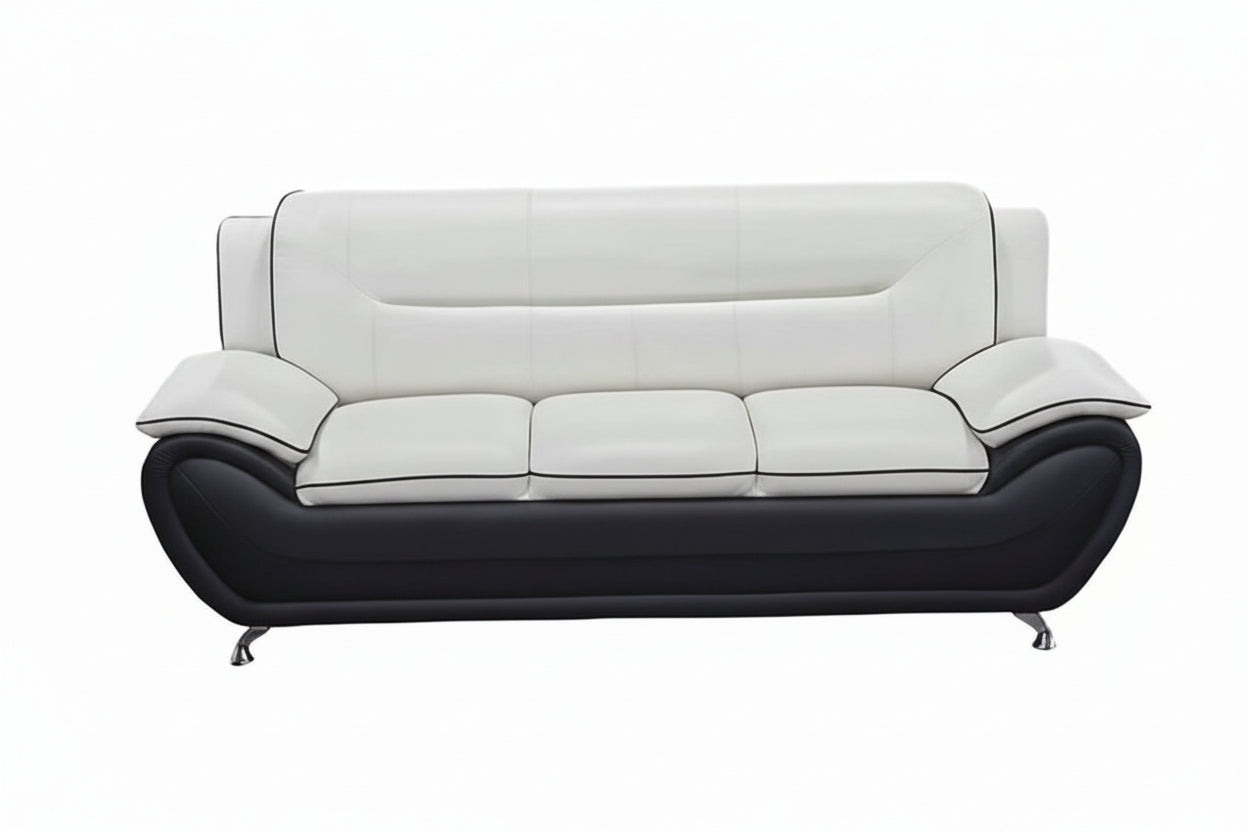 BOL "FELIX" Sofa, Black + White, Faux Leather, Chrome Legs