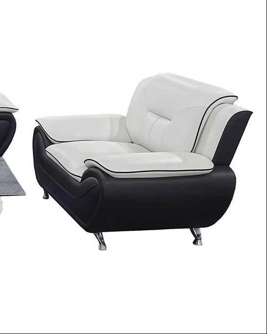 "FELIX" Black + White, Sofa, Love Seat or Chair, Black and White, Faux Leather, Chrome Legs