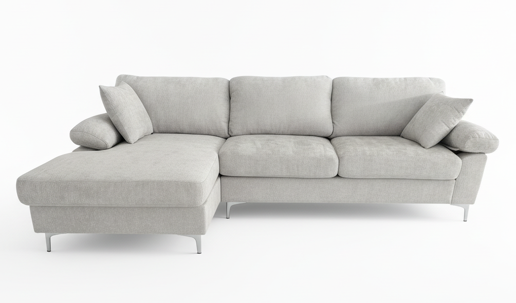 BOL "NOVA" Sectional Sofa, 103" Wide, Beige, Fabric, Left Hand Chaise Only, Chrome Metal Legs