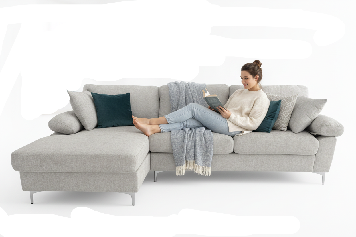 BOL "NOVA" Sectional Sofa, 103" Wide, Beige, Fabric, Left Hand Chaise Only, Chrome Metal Legs
