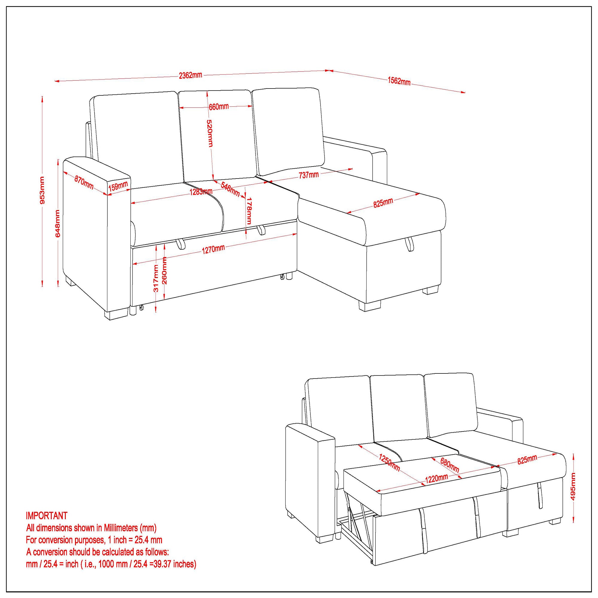 ALFONSO-R/L/H SECT W/BED+STOR,93.125"-BEIGE