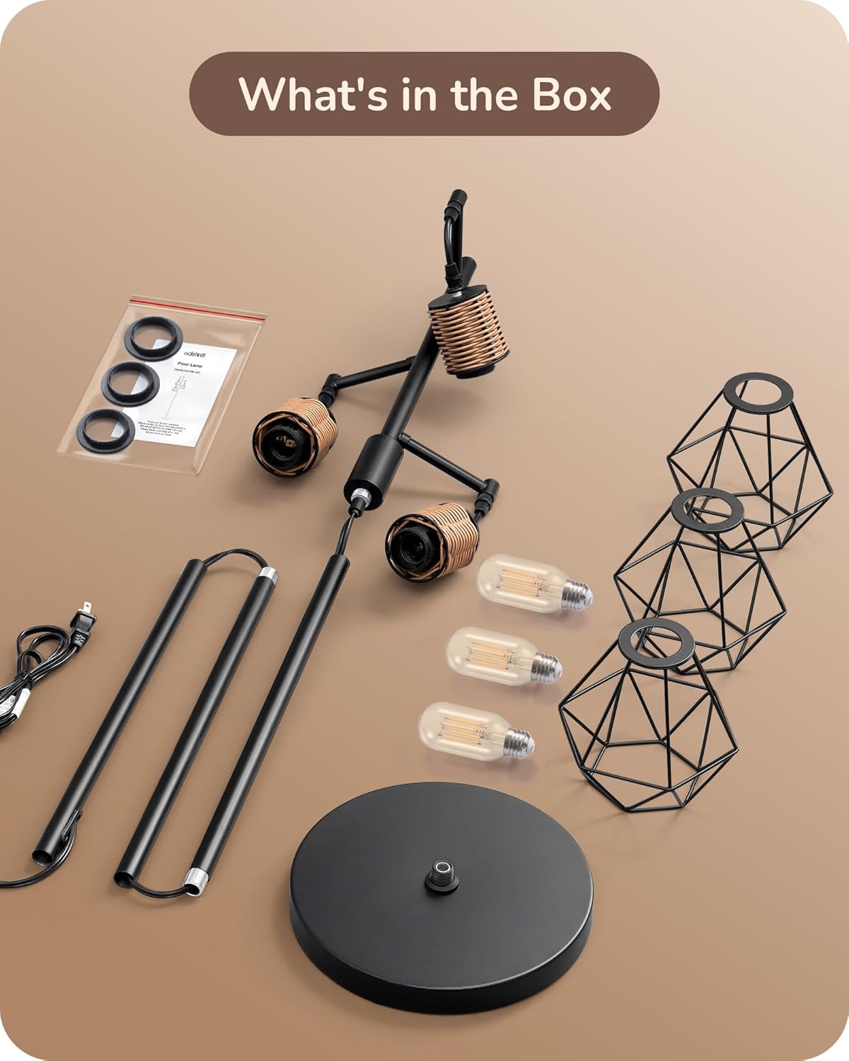 JL 0414 Dimmable Farmhouse Standing Lamp, 3 Bulb Decorative Style