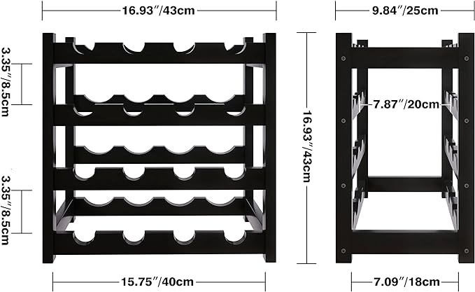 JL Wine Rack, Black, Free Standing, 4 Layer