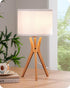 JL TL406 Modern Tripod Lamp, Natural Wood Legs, White Lampshade