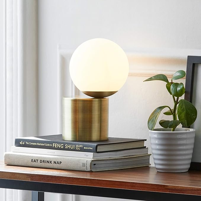 JL TL402 Lamp, Rivet Modern Glass Globe Style, Brass Finish