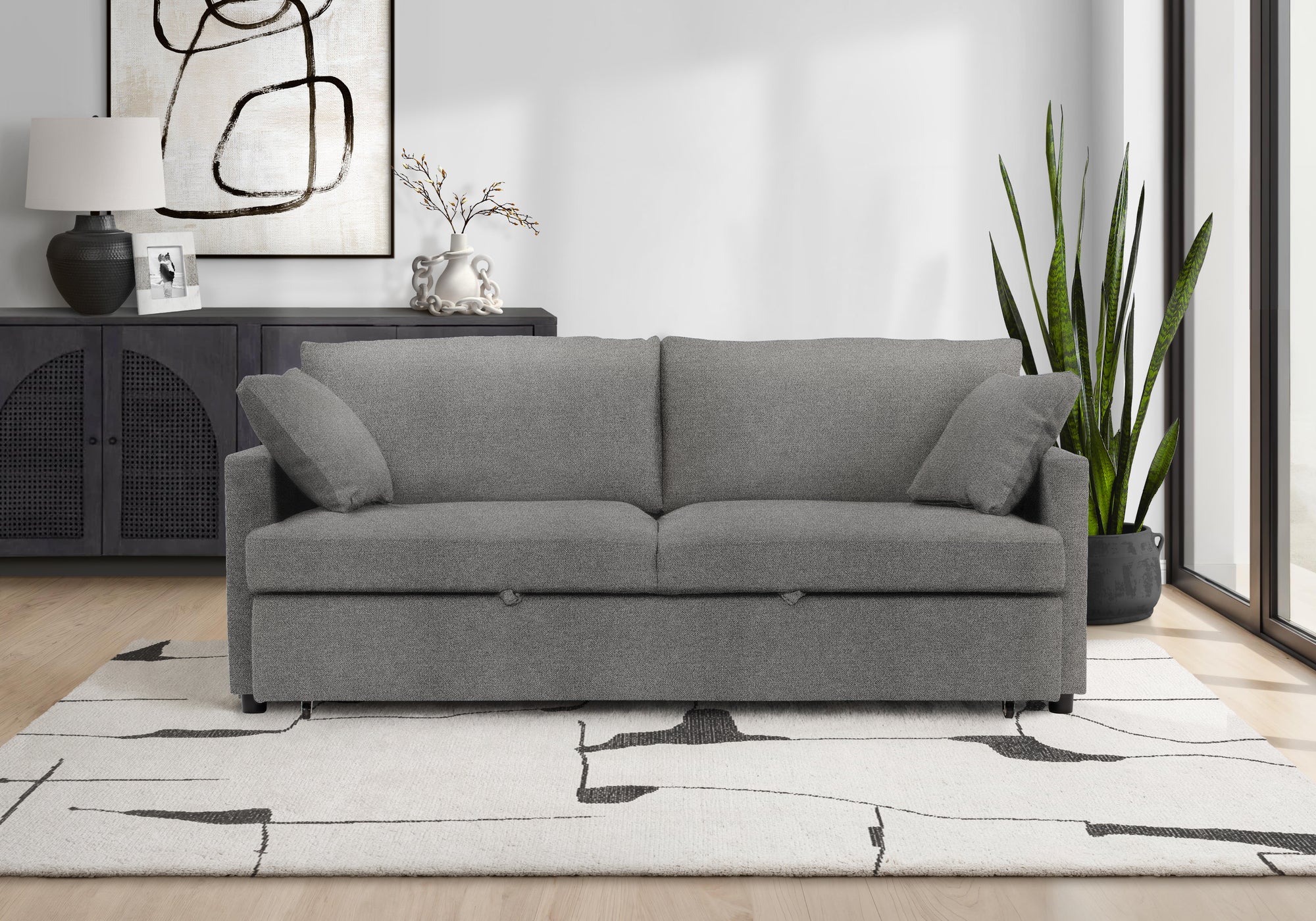 MN-108224C13    Sleeper Sofa, 78" Length, Convertible Sofa Bed, Light Grey Fabric, Contemporary, Modern
