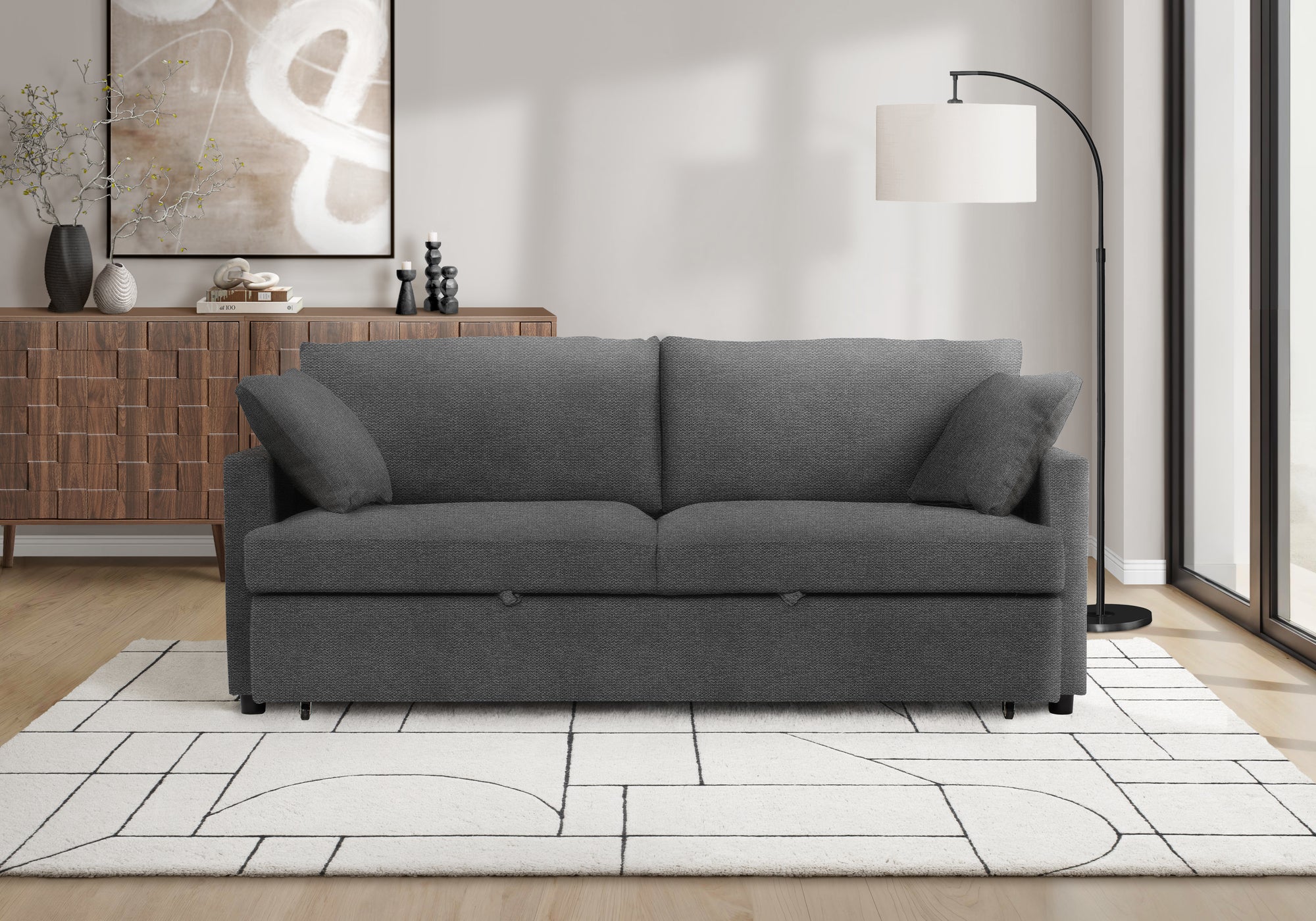 MN-128224G18    Sleeper Sofa, 78" Length, Convertible Sofa Bed, Dark Grey Fabric, Contemporary, Modern
