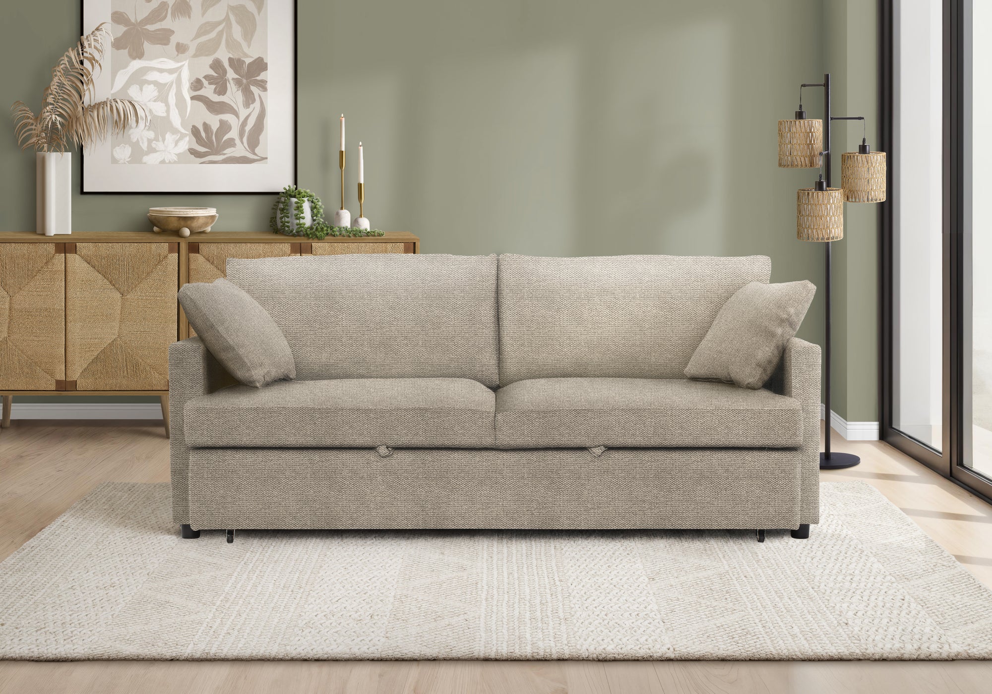 MN-138224G31    Sleeper Sofa, 78" Length, Convertible Sofa Bed, Light Beige Fabric