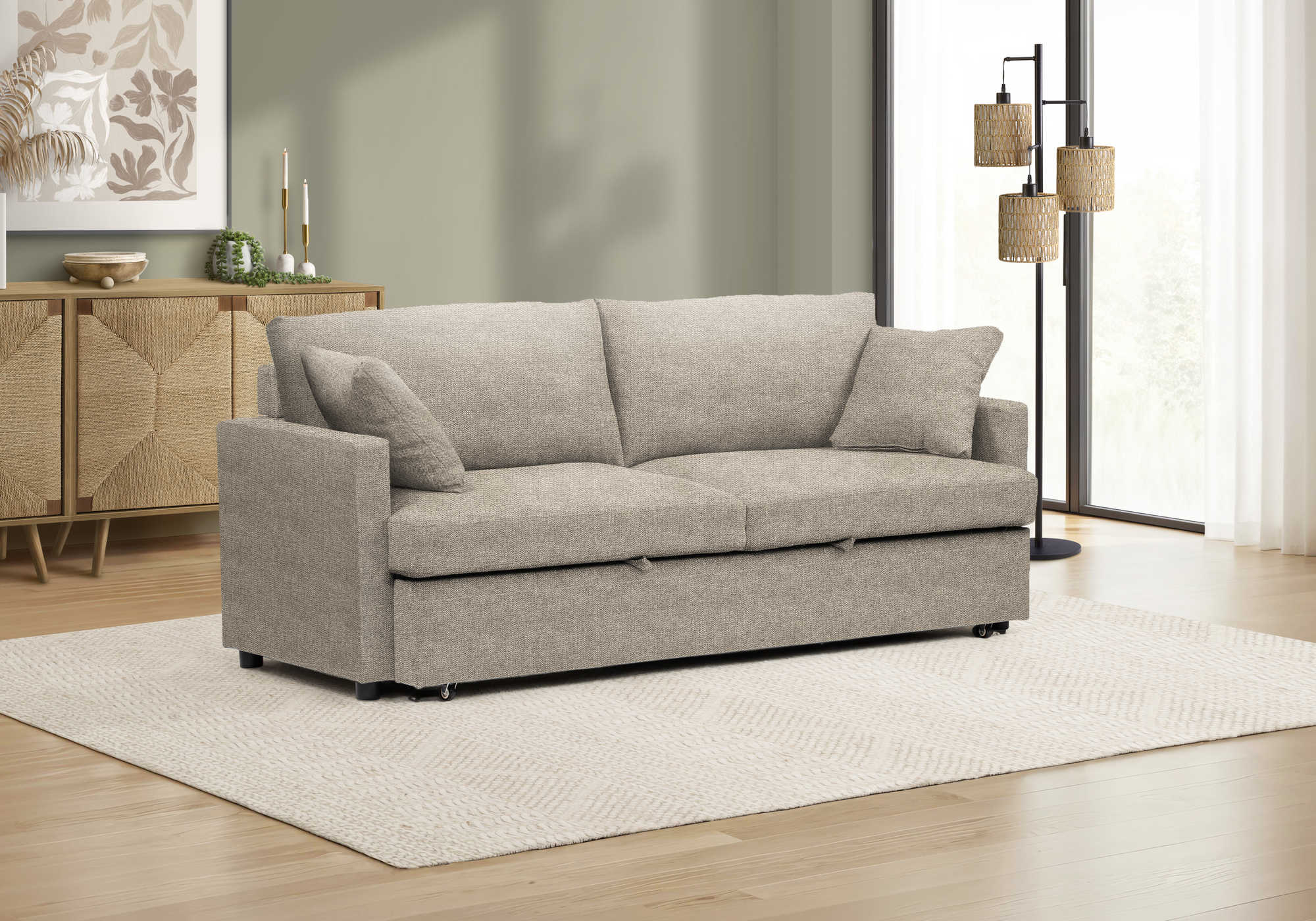 MN-138224G31    Sleeper Sofa, 78" Length, Convertible Sofa Bed, Light Beige Fabric