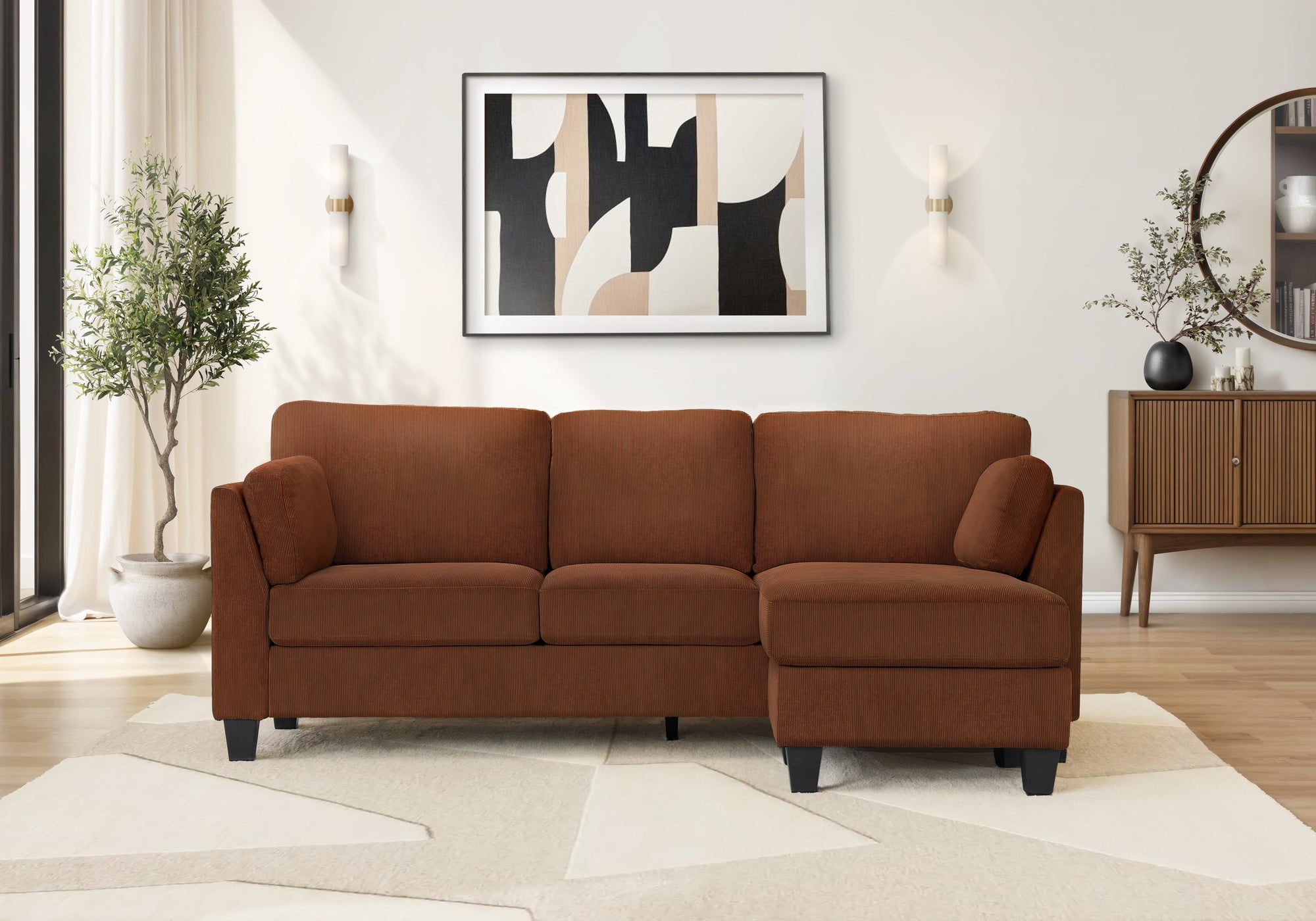 MN-168714D44    Sofa Lounger, Chaise Lounge, Upholstered, Rust Fabric, Modern, Contemporary