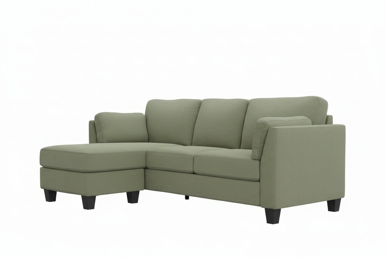 MN-IRMA 238714D77 Sectional Sofa, 87" Wide, Green, Corduroy Fabric, Vertical Tufting, Reversible