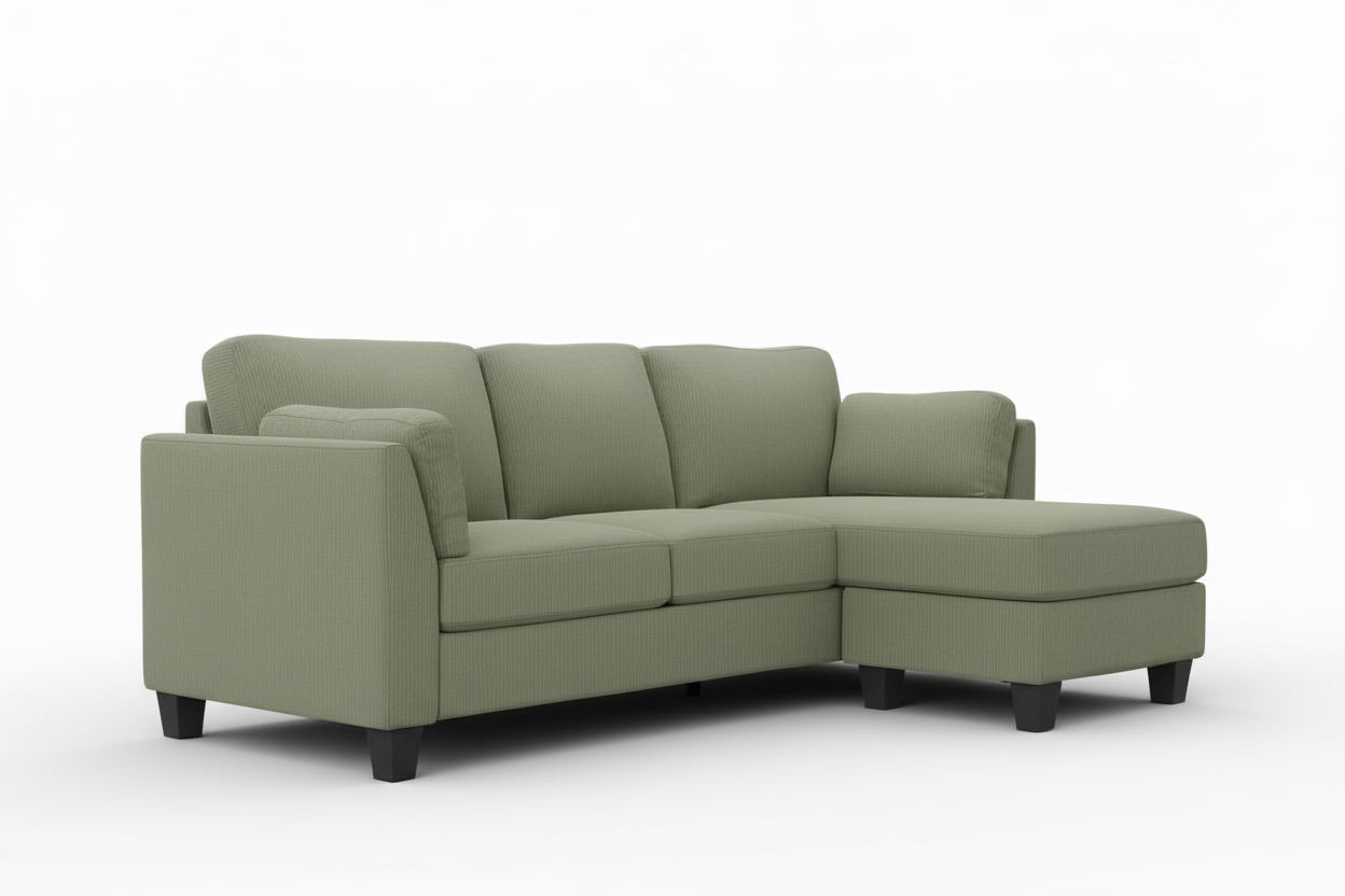 MN-IRMA 238714D77 Sectional Sofa, 87" Wide, Green, Corduroy Fabric, Vertical Tufting, Reversible