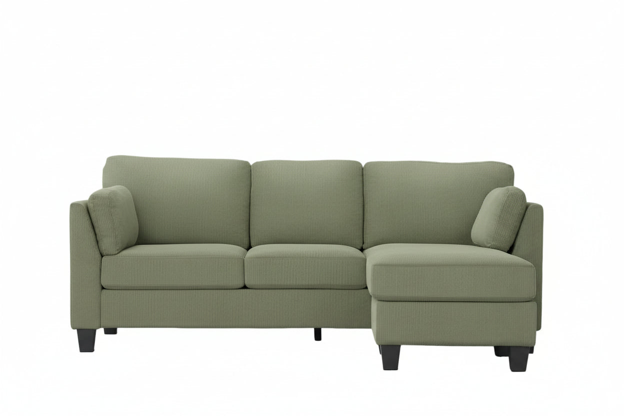 MN-IRMA Sectional Sofa, 87" Wide, Green, Corduroy Fabric, Vertical Tufting, Reversible