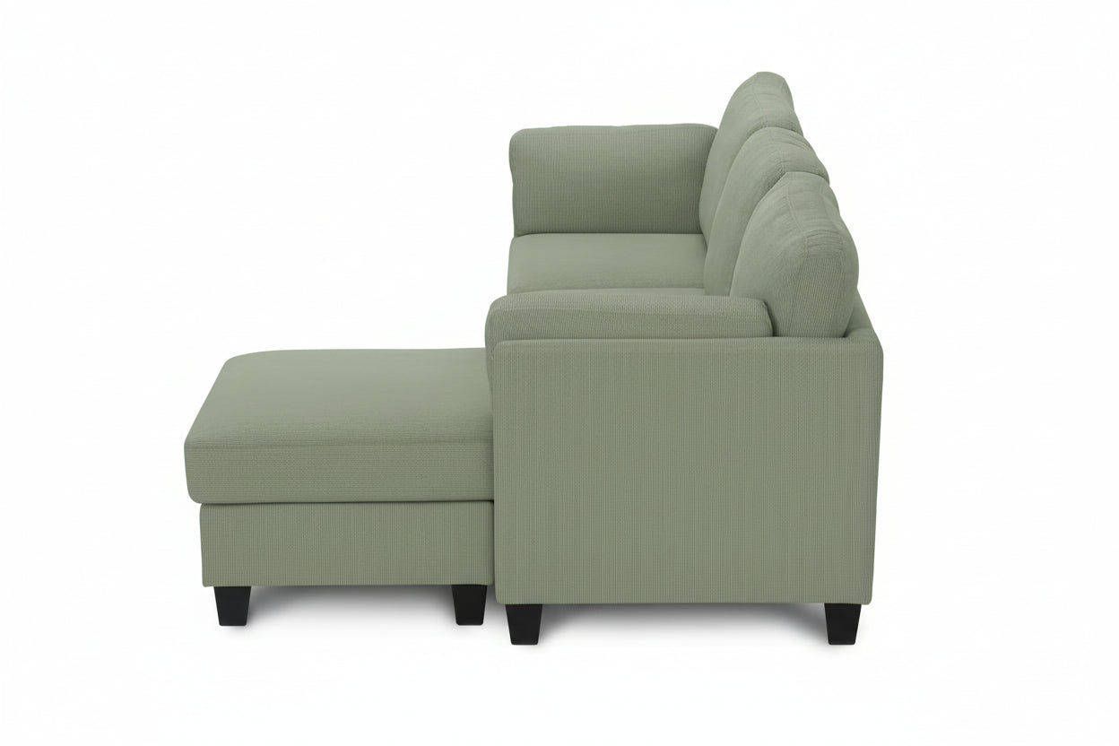 MN-IRMA 238714D77 Sectional Sofa, 87" Wide, Green, Corduroy Fabric, Vertical Tufting, Reversible
