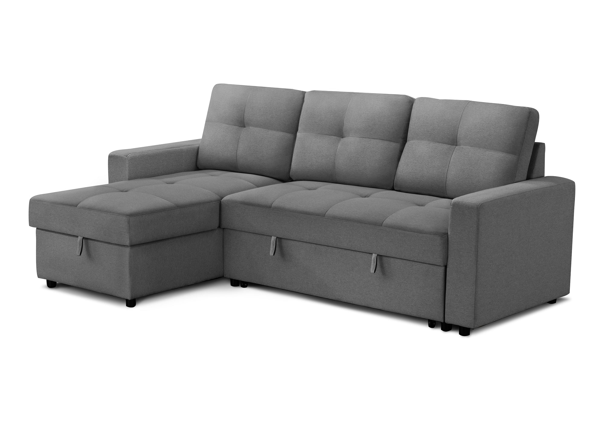 "JORDAN" Sectional Sofa, 88" Wide, Grey Fabric, Pullout Bed, Lift-Top Storage, Reversible Chaise