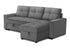 "JORDAN" Sectional Sofa, 88" Wide, Grey Fabric, Pullout Bed, Lift-Top Storage, Reversible Chaise