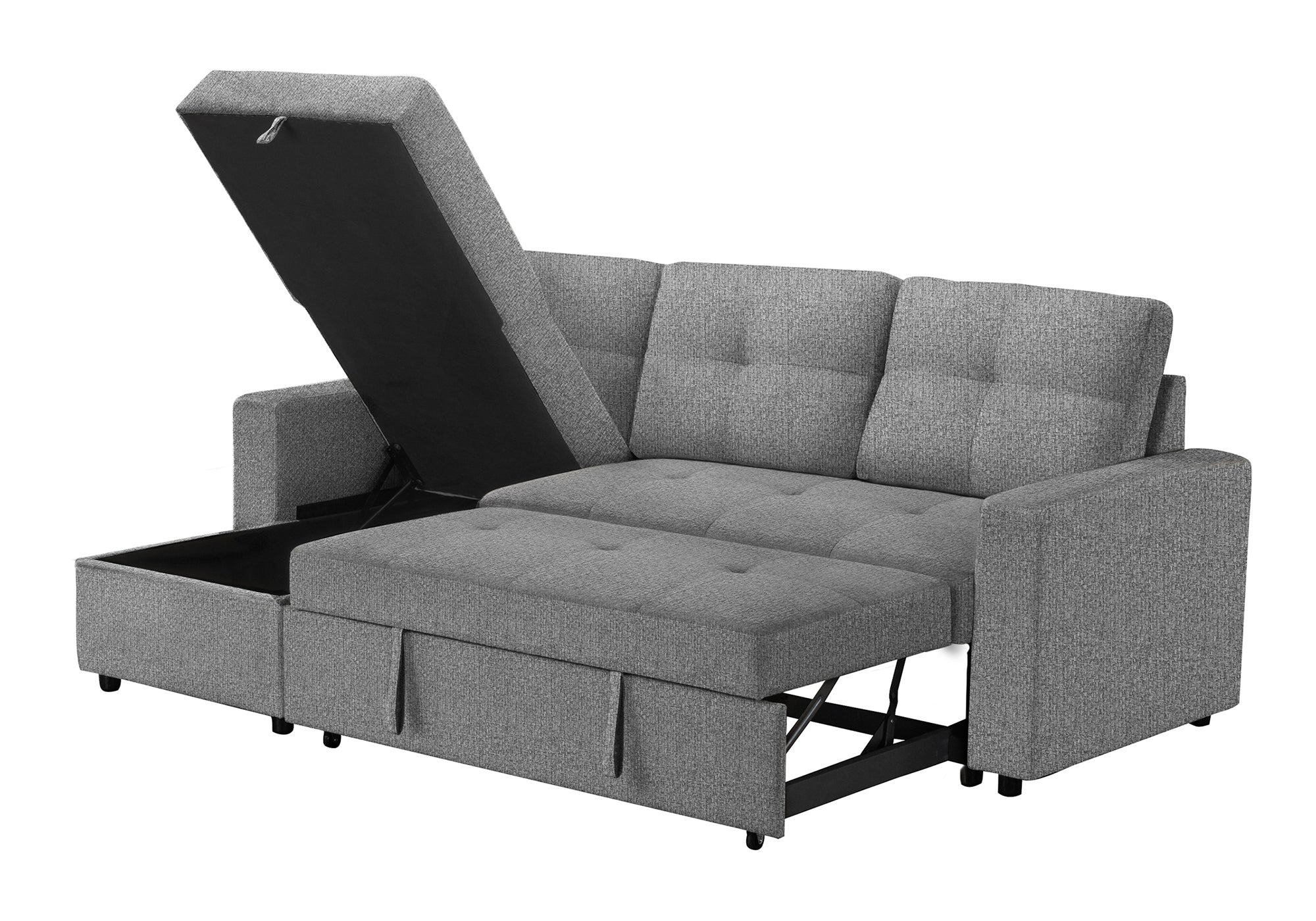 MN-T118A14L08    Sleeper Sofa, 90" Length, Convertible Sofa Bed, Storage Chaise, Light Grey Fabric, Transitional
