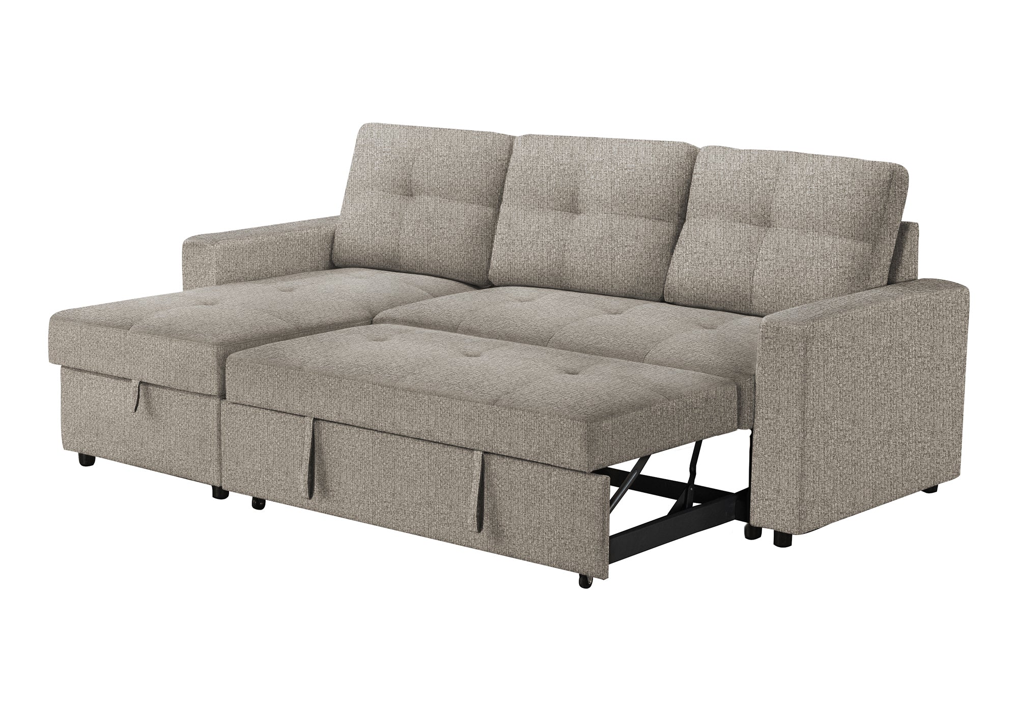 MN-T118A14L31    Sleeper Sofa, 90" Length, Convertible Sofa Bed, Storage Chaise, Light Brown Fabric, Transitional