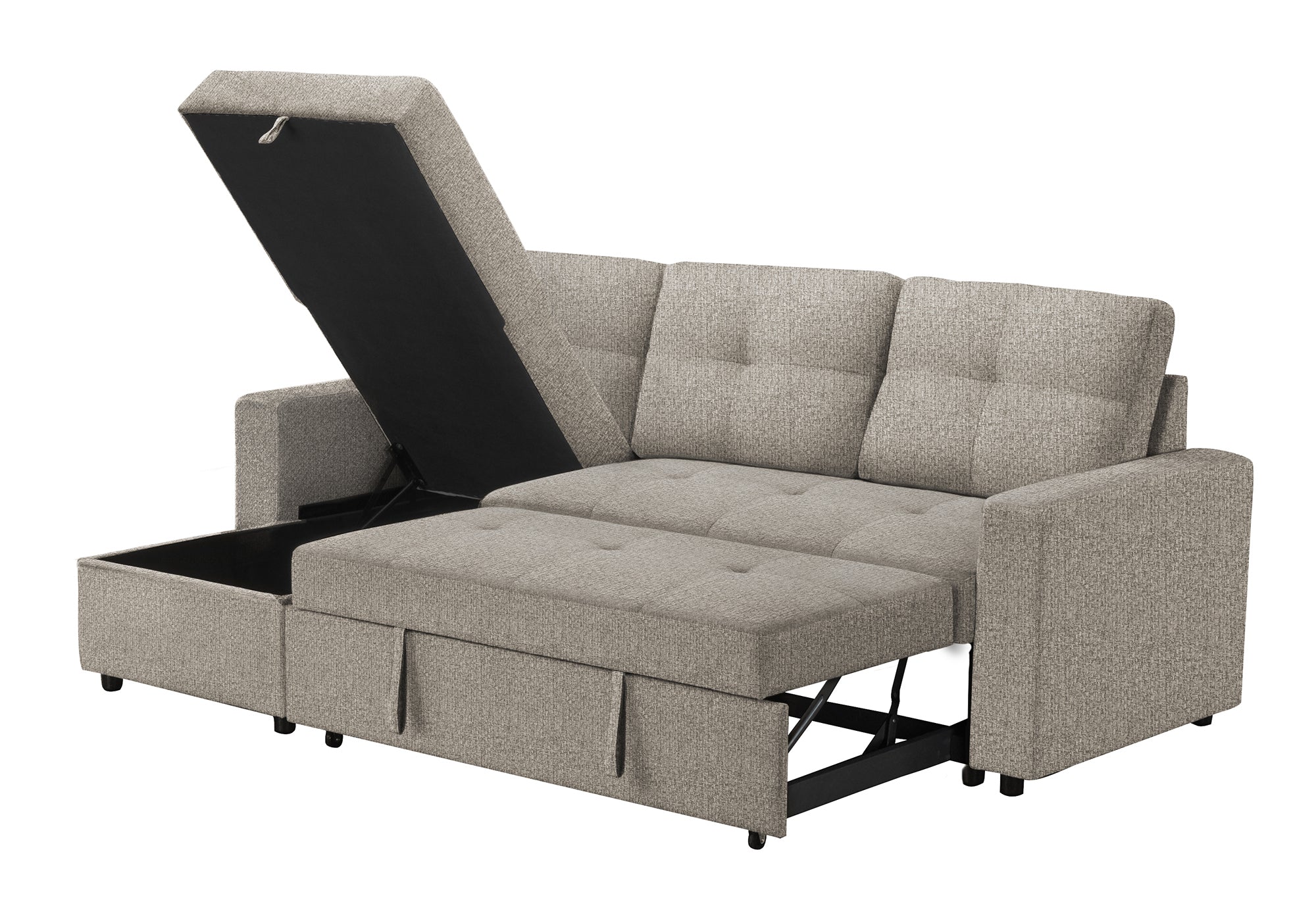 MN-T118A14L31    Sleeper Sofa, 90" Length, Convertible Sofa Bed, Storage Chaise, Light Brown Fabric, Transitional