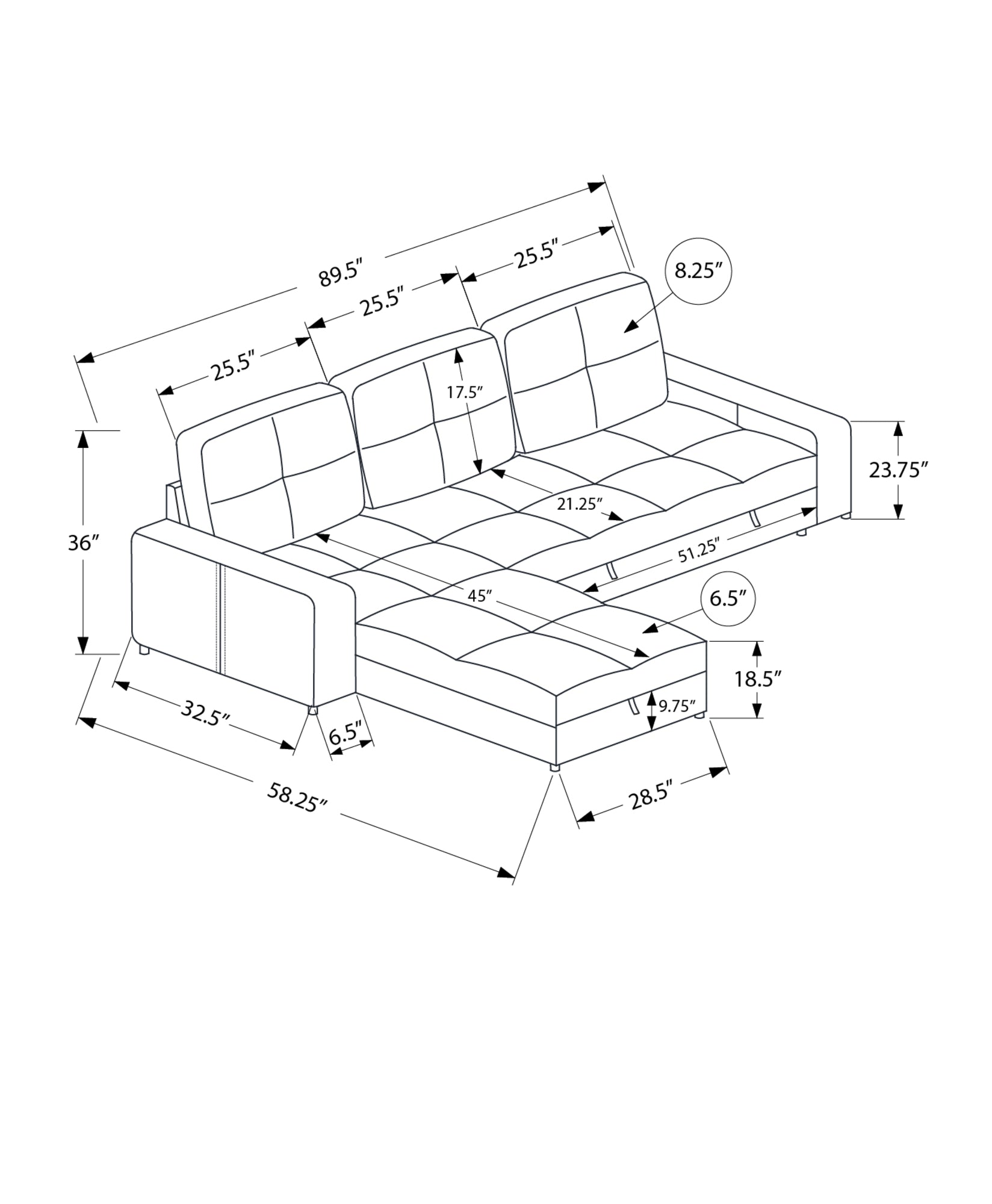 MN-T11A8A14L83    Sleeper Sofa, 90" Length, Convertible Sofa Bed, Storage Chaise, Light Blue Fabric, Transitional