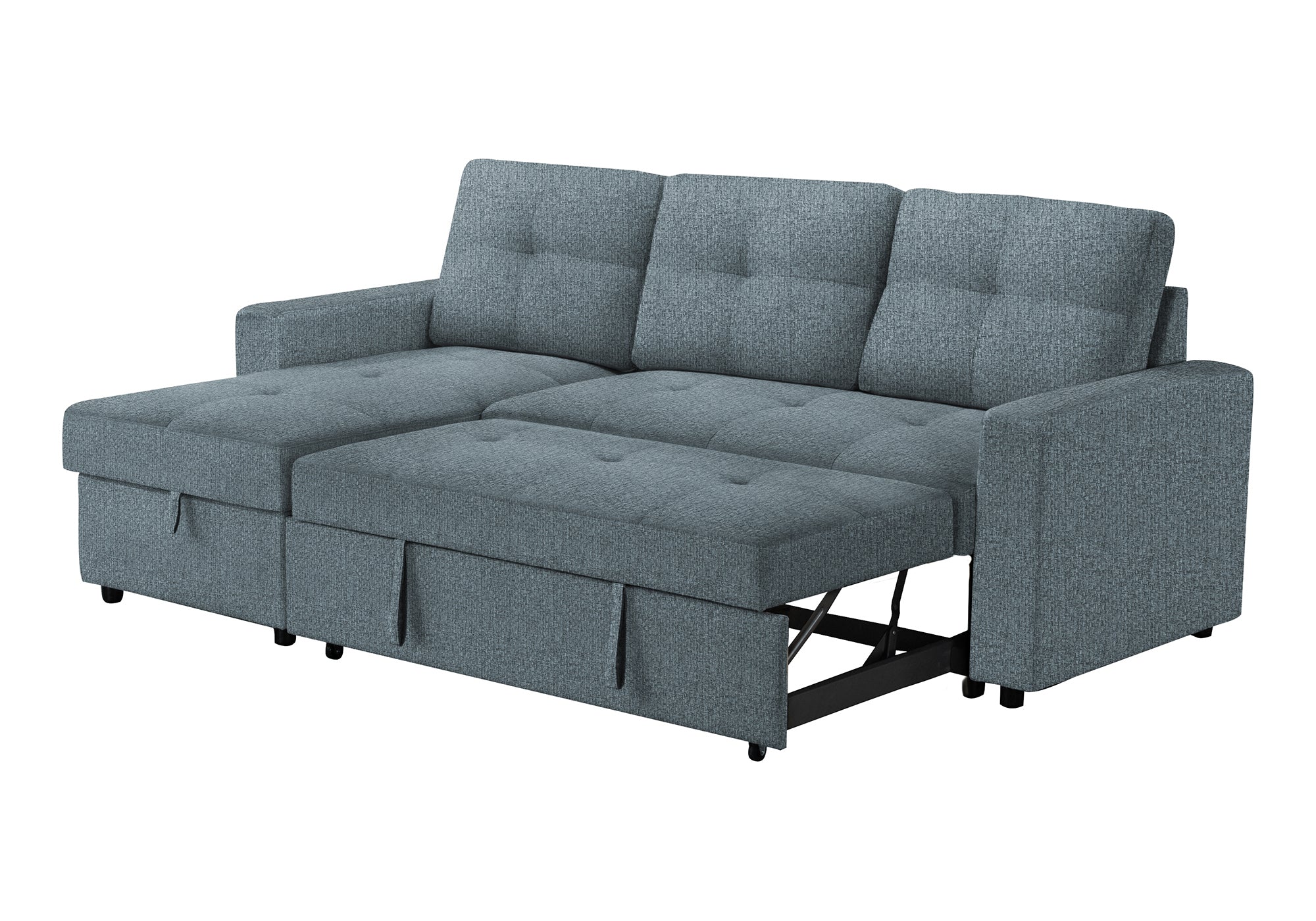 MN-T11A8A14L83    Sleeper Sofa, 90" Length, Convertible Sofa Bed, Storage Chaise, Light Blue Fabric, Transitional
