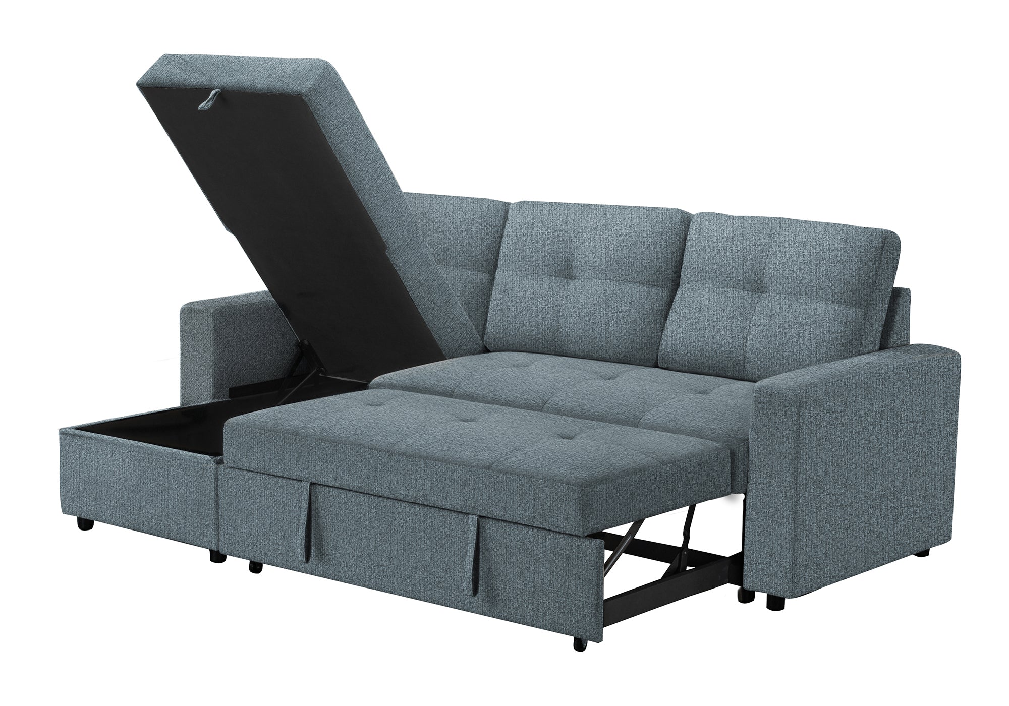 MN-T11A8A14L83    Sleeper Sofa, 90" Length, Convertible Sofa Bed, Storage Chaise, Light Blue Fabric, Transitional