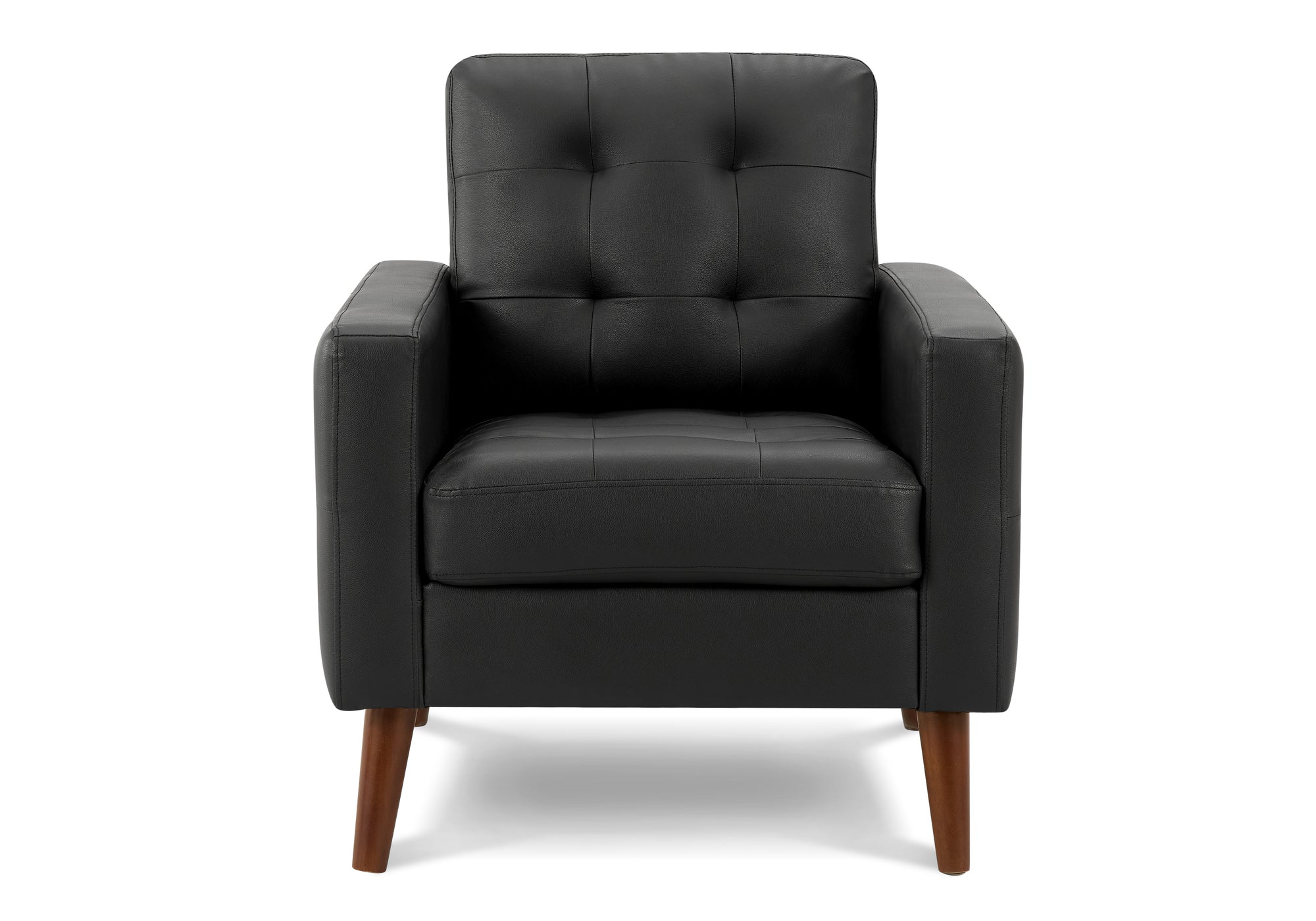 MN-248J11A95    Chair, 31" Wide, Upholstered, Accent Chair, Black Leather Look, Walnut Wood Legs, Mid Century, Modern