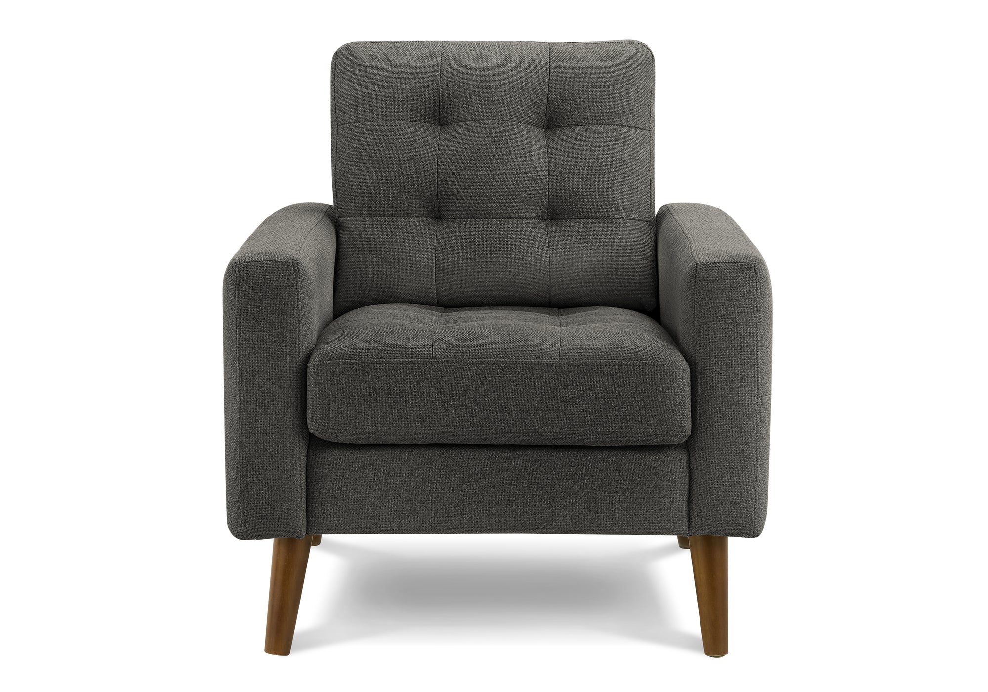 MN-258J11L17    Chair, 31" Wide, Upholstered, Accent Chair, Dark Grey Fabric, Walnut Wood Legs, Mid Century, Modern