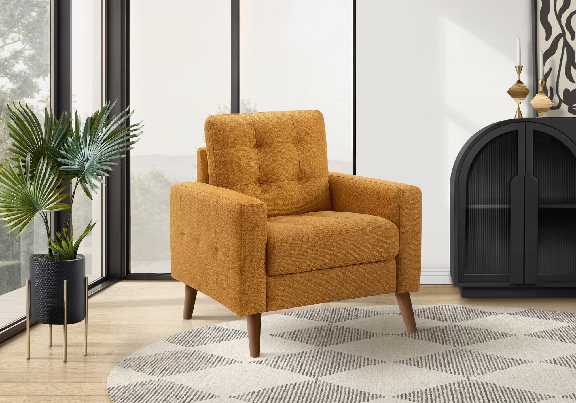 MN-278J11L68    Chair, 31" Wide, Upholstered, Accent Chair, Orange Fabric, Mid Century
