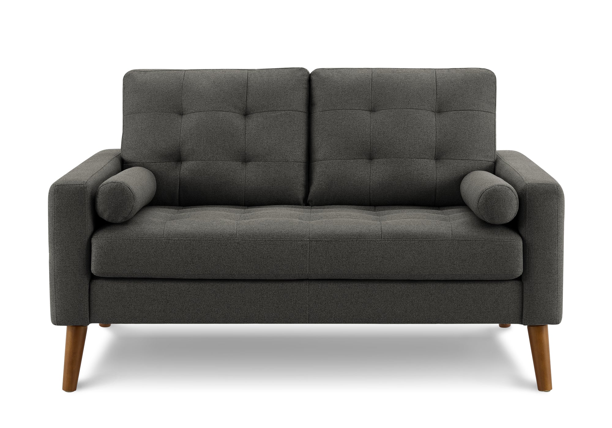 MN-298J12L17    Love Seat, 58" L, Upholstered, Living Room, Dark Grey Fabric, Walnut Wood Legs, Mid Century, Modern