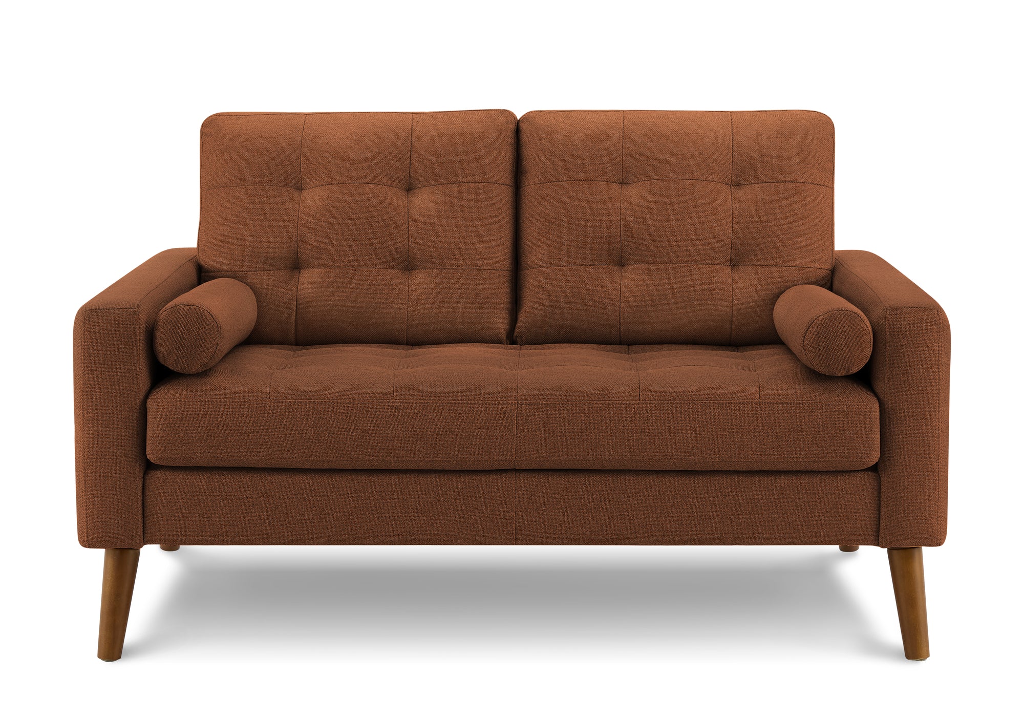 MN-308J12L44    Love Seat, 58" L, Upholstered, Living Room, Rust Fabric, Walnut Wood Legs, Mid Century