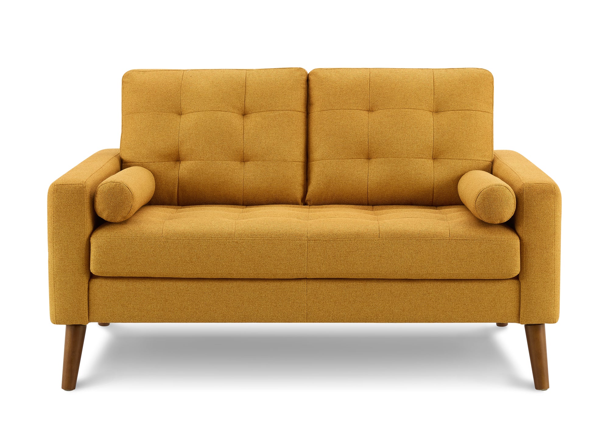 MN-318J12L68    Love Seat, 58" L, Upholstered, Living Room, Orange Fabric, Walnut Wood Legs, Mid Century