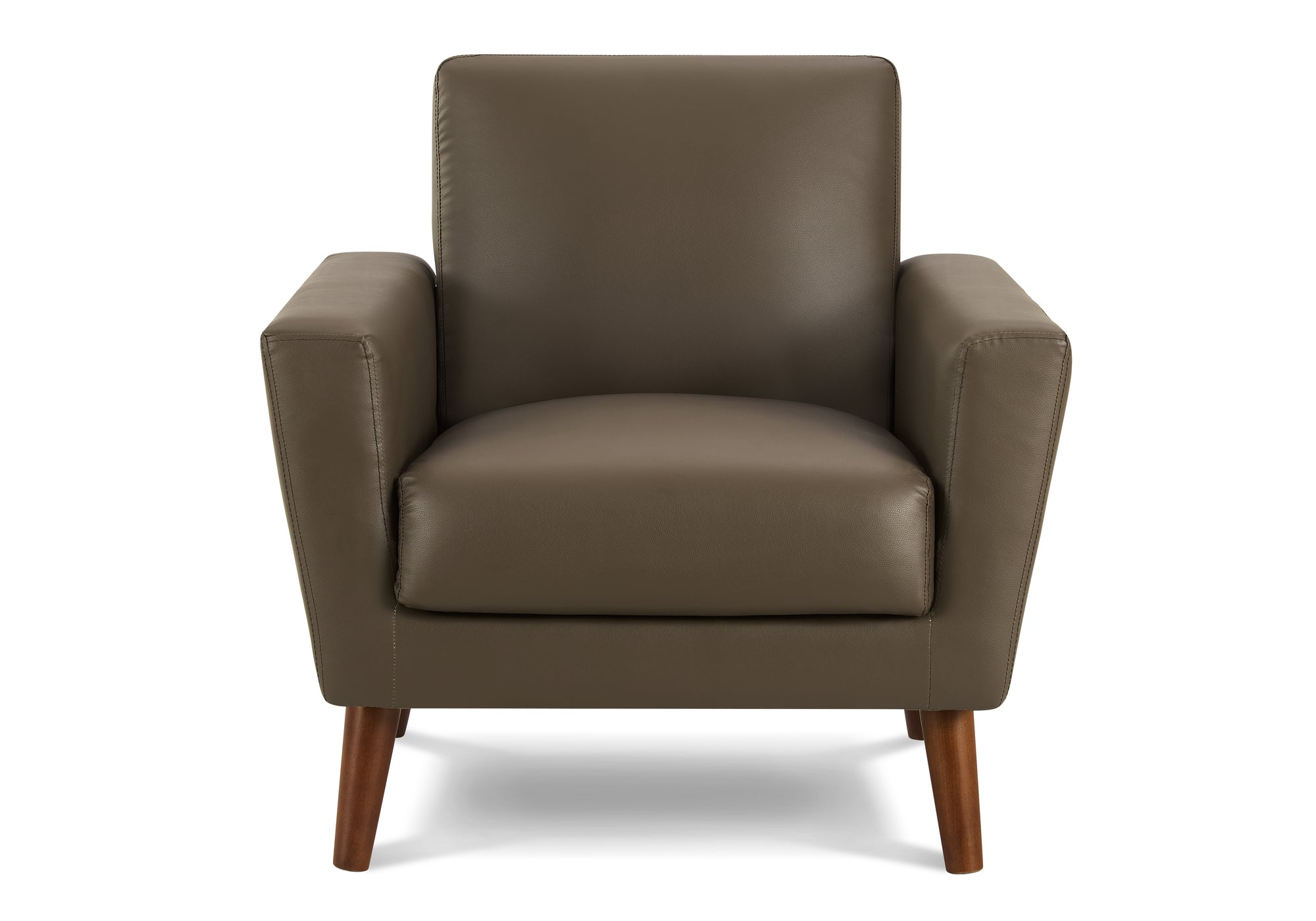 MN-418J21A08    Chair, 34" Wide, Upholstered, Accent Chair, Brown Leather Look, Walnut Wood Legs, Mid Century, Modern