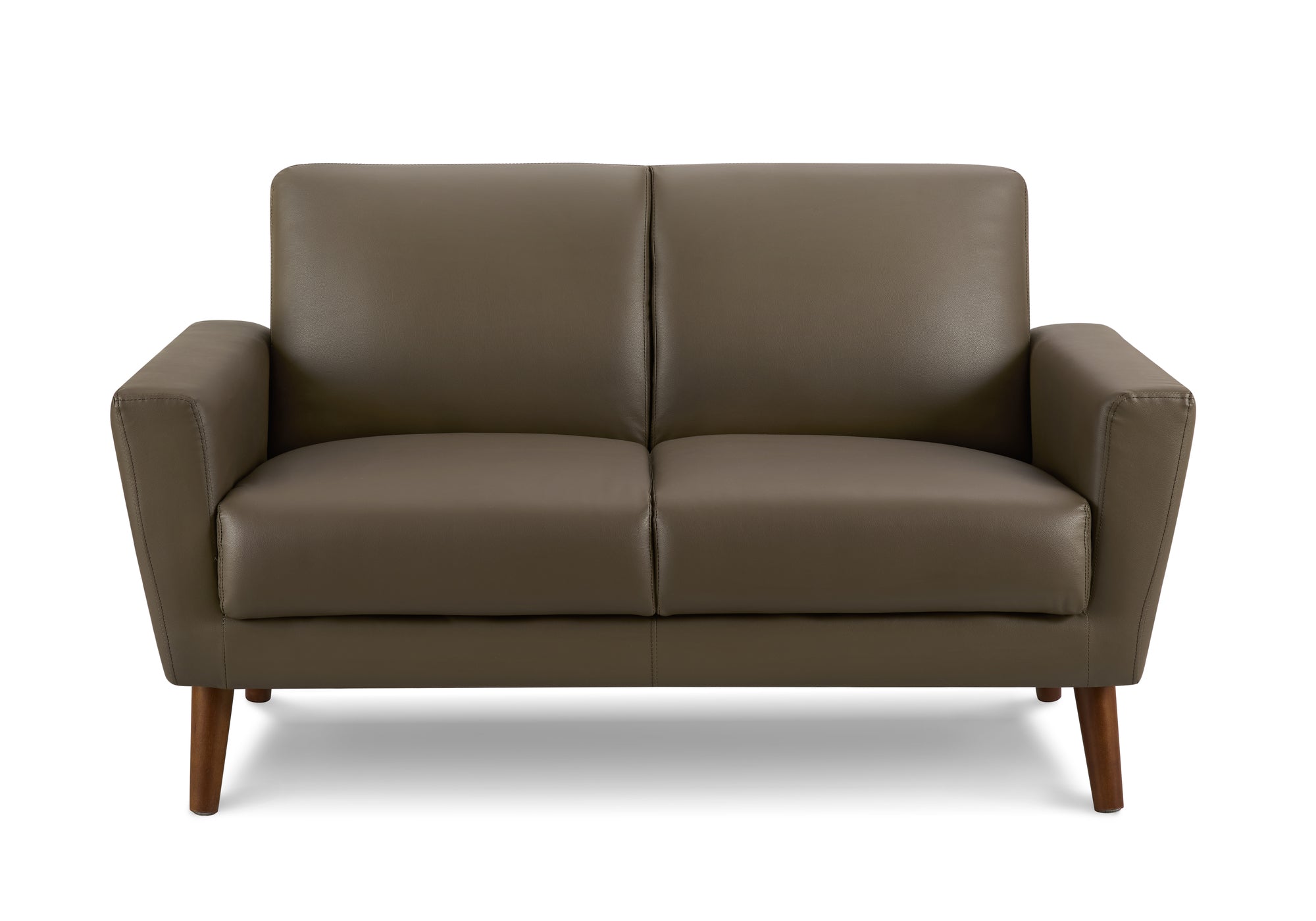 MN-448J22A08    Love Seat, 58" L, Upholstered, Living Room, Brown Leather Look, Walnut Wood Legs, Mid Century, Modern