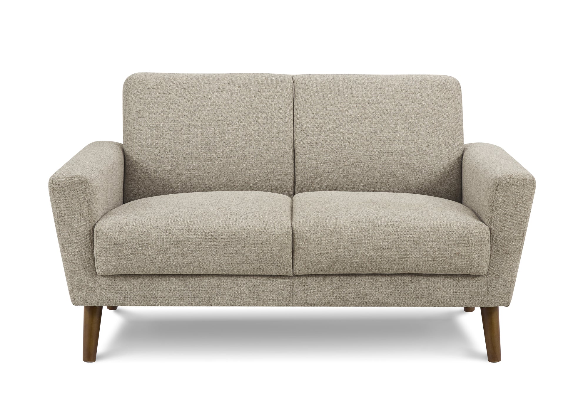 MN-458J22L31    Love Seat, 58" L, Upholstered, Living Room, Light Brown Fabric, Walnut Wood Legs, Mid Century, Modern